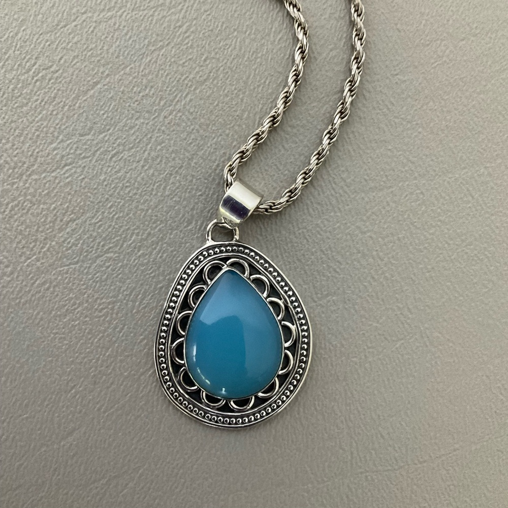 Blue Chalcedony Pendant Set In Sterling Silver